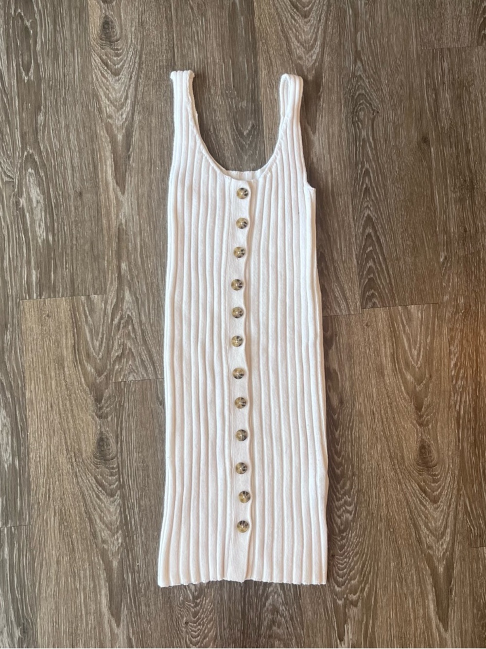 Forever 21 White Ribbed Button-Front Midi Dress